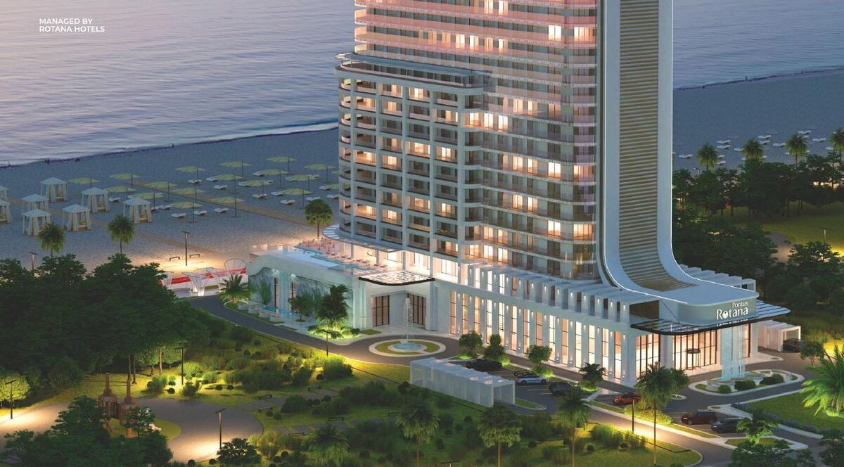 Developer's rendering: The resort at night, from above the beach